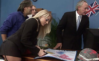 Hot gentlefolk connected with stockings fuck some dudes first of all an office desk