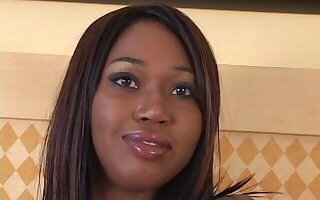 Gorgeous chocolate lady in peppery enjoys as she has her cunt poked